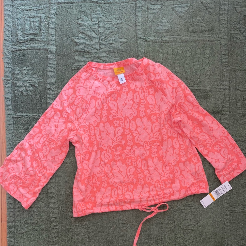 Ruby Rd light cotton drawstring coral top with kangaroo pocket